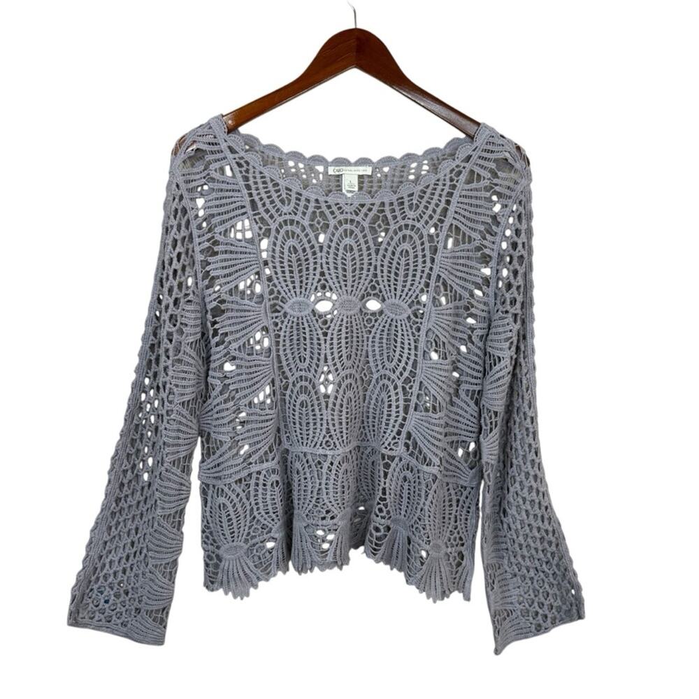 CATO Gray Crochet Knit Cover Cotton Sweater Y2K Retro  Women’s Size L